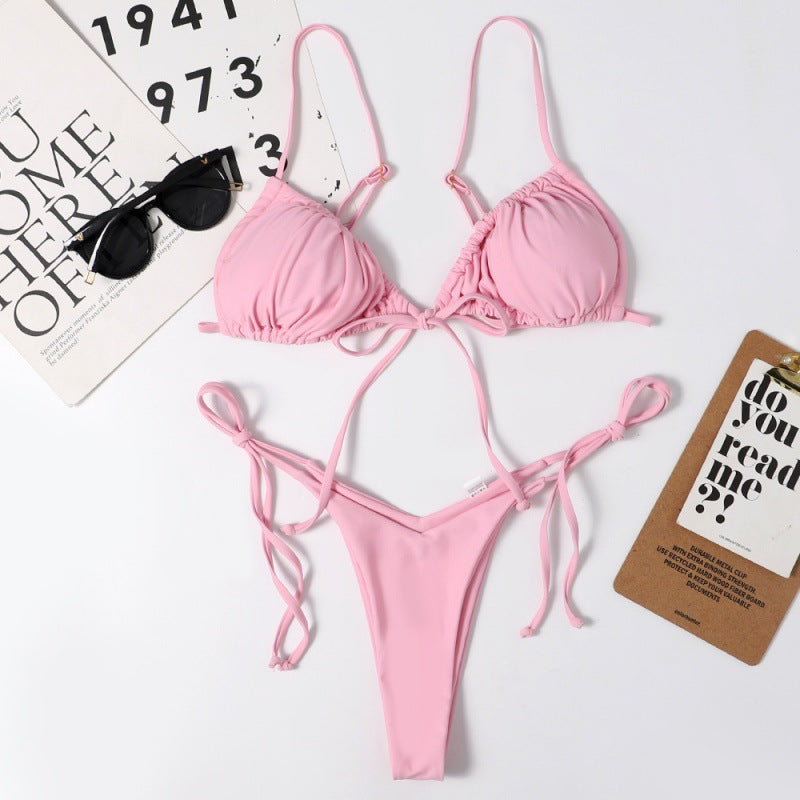 Women's Deep V-neck Triangle Bikini with Playful Ties Mune Fashion