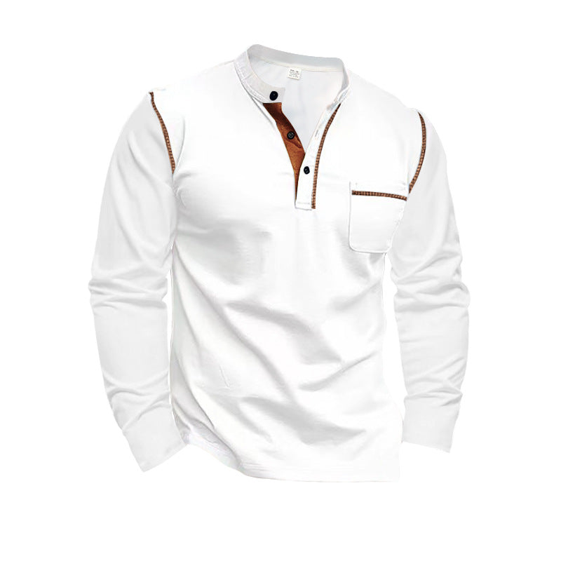 Men's Long Sleeve Henley Shirt with Modern Collar and Practical Chest Pocket Mune Fashion