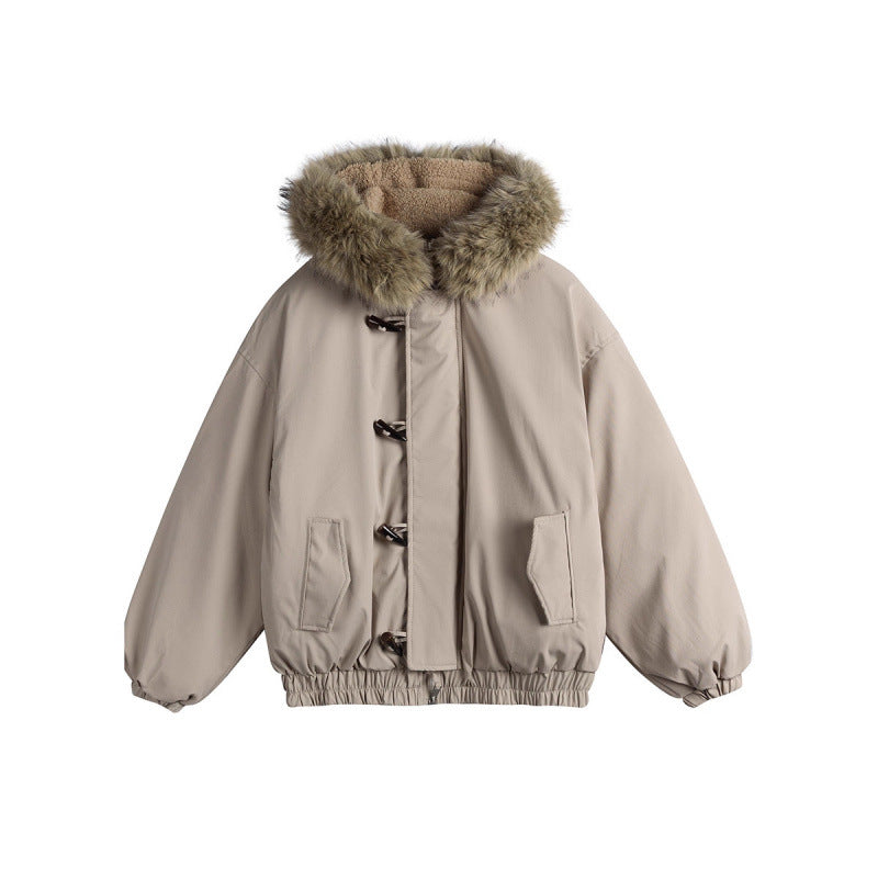 Unisex Padded Hooded Jacket in Boxy Cut with Teddy Lining, Faux Fur Collar and Toggle Closures Mune Fashion