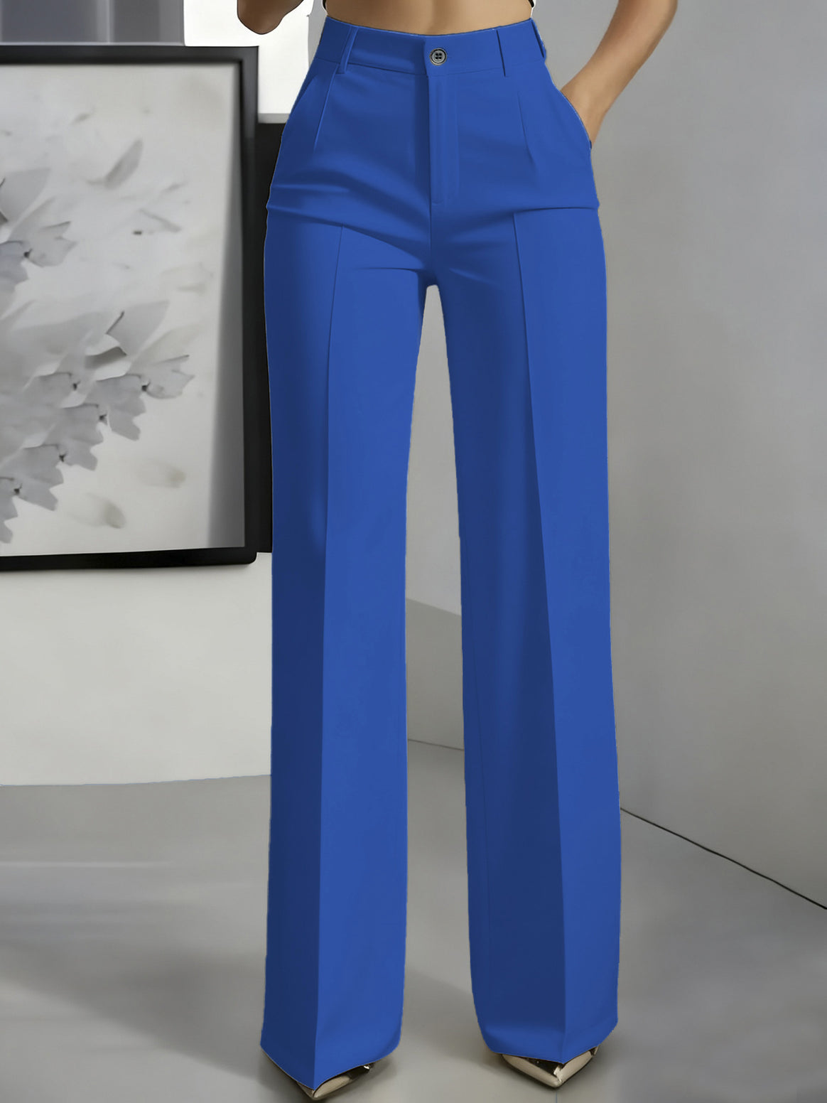 Women High-Waisted Palazzo Pants with Crease and Front Pockets Mune Fashion