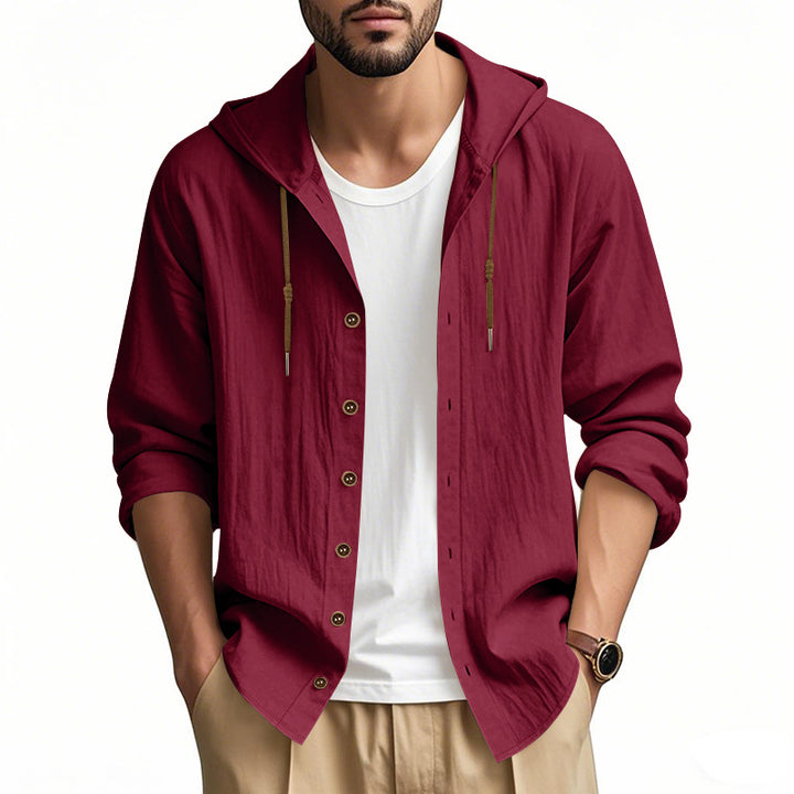 Men's lightweight hooded shirt jacket in linen look with full button placket Mune Fashion