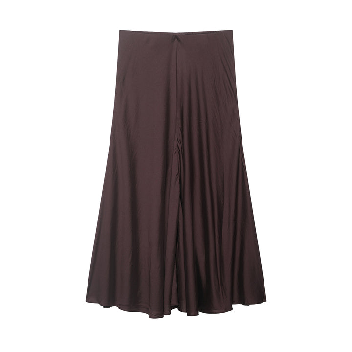 Women's satin midi skirt with high comfort waistband and flared A-line silhouette Mune Fashion
