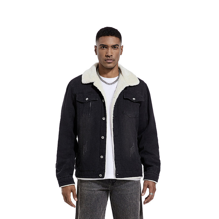 Men's Embossed Denim Jacket with Fleece Lining Mune Fashion