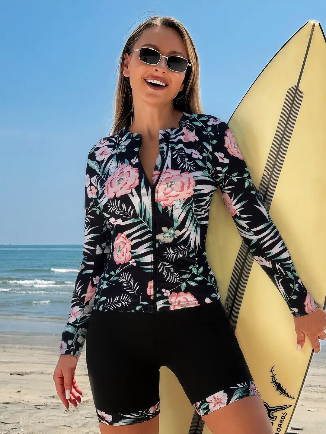 Women’s Surf Suit with Floral Pattern and Long Sleeves Mune Fashion