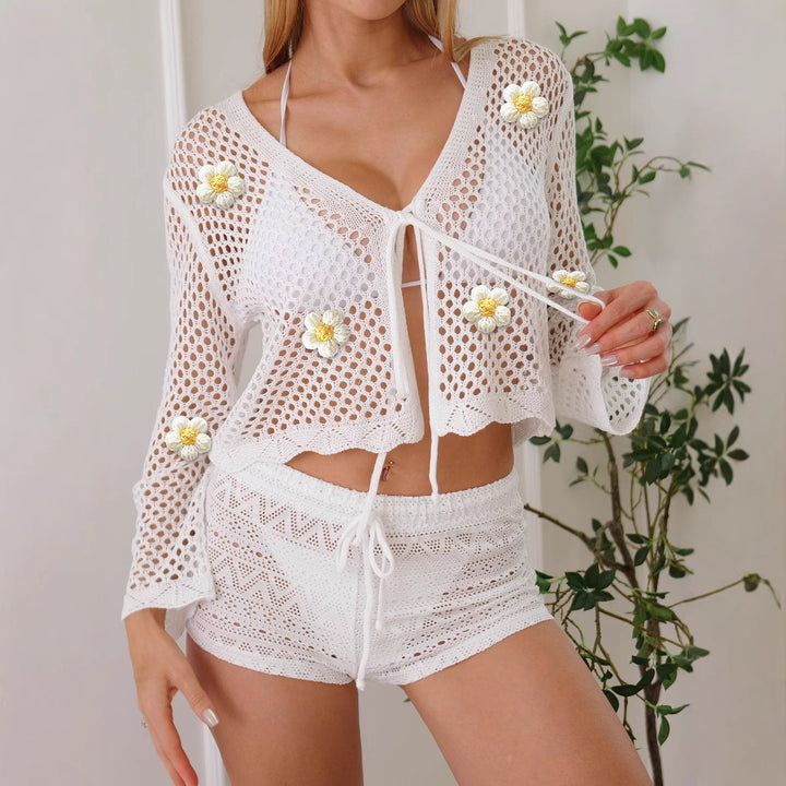 Women's lightweight crochet jacket with floral detail Mune Fashion