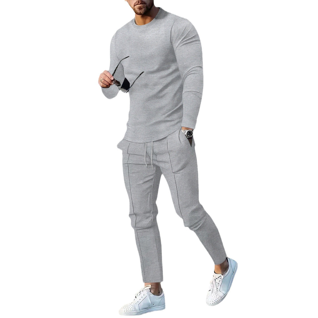 Men's modern lounge set made of fine stretch jersey with round neck long sleeve and tapered cargo jogger Mune Fashion