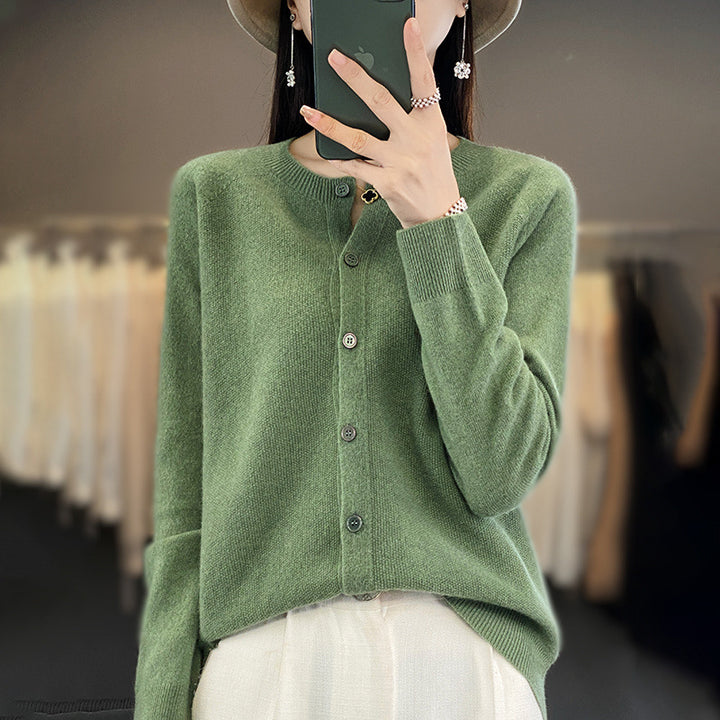 Women's Short-Cut Cardigan in Mohair-Look with Round Neckline and Pearl Buttons Mune Fashion