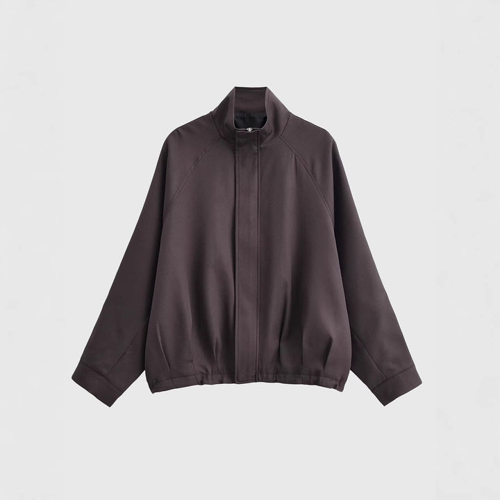Women's Oversized Cropped Bomber Jacket with Funnel Neck and Raglan Sleeves Mune Fashion