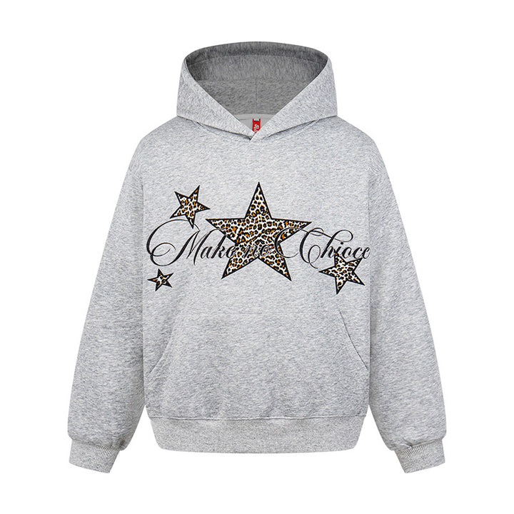 Women's Oversized Hoodie with Kangaroo Pocket and Leo-Star Print Mune Fashion