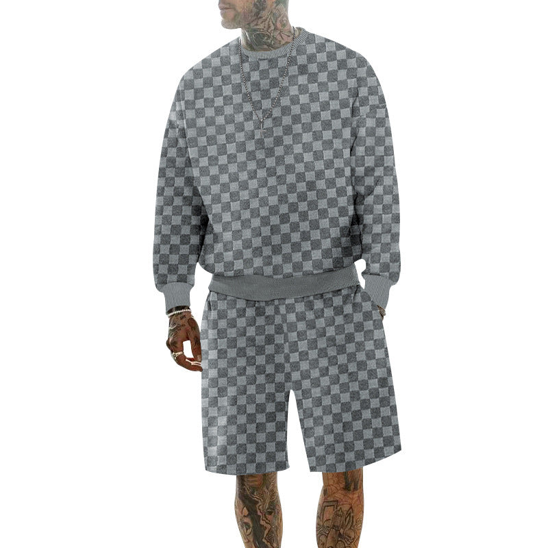 Men's oversized waffle knit lounge set with crew neck sweatshirt and knee-length bermuda shorts Mune Fashion