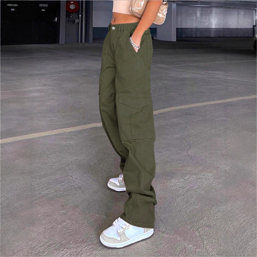 Women's wide cargo pants with high waist, patch flap pockets, and casual baggy fit Mune Fashion