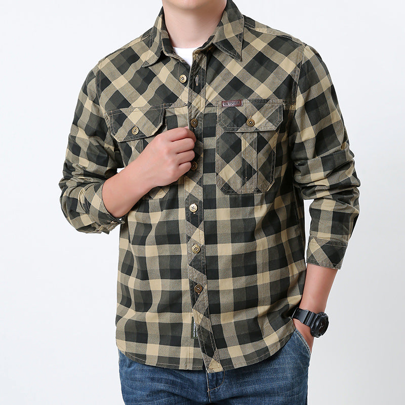 Men's checked long sleeve shirt made of cotton blend with patch pockets and reinforced seams Mune Fashion