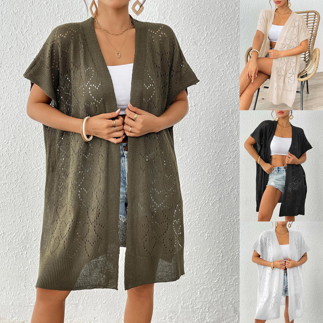Ladies airy knit kimono with floral lace pattern Mune Fashion