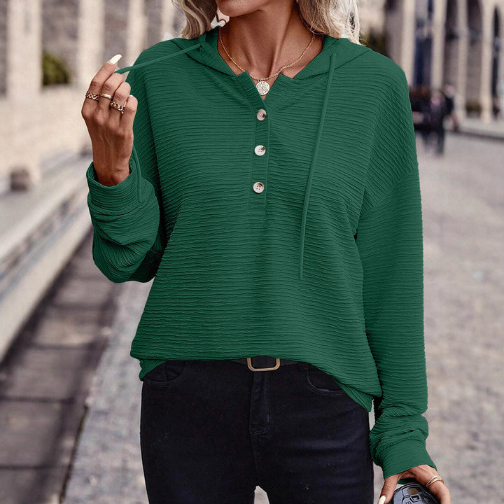 Women's Casual Structured Hoodie Henley Shirt with Button Placket and Oversized Cut Mune Fashion