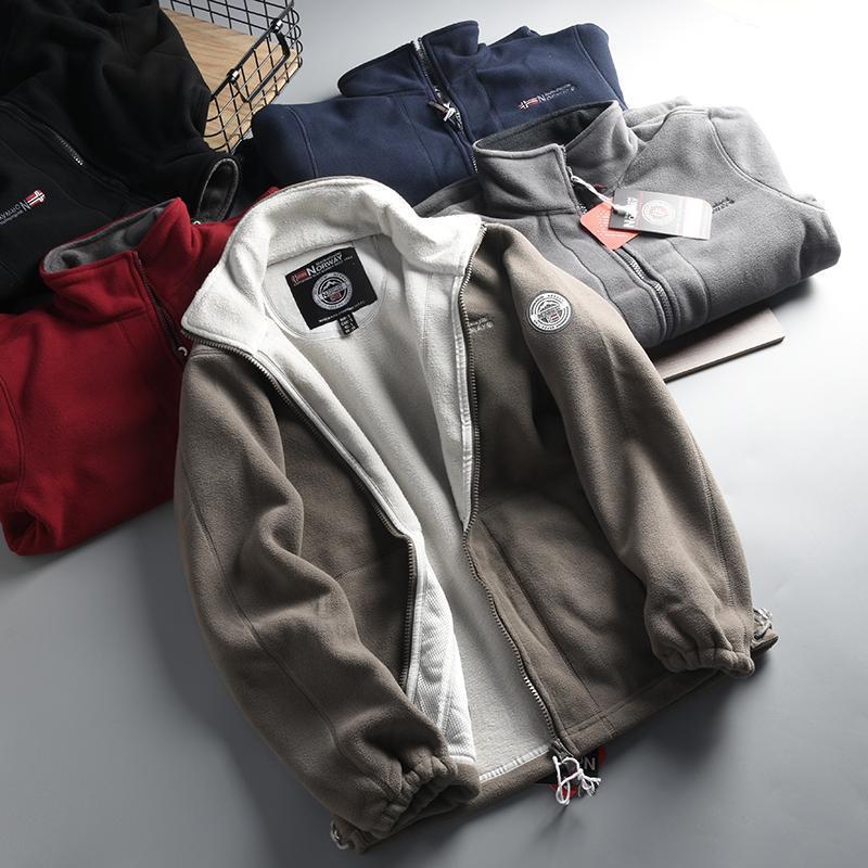 Men's Warm Fleece Jacket with Stand-Up Collar, Zipper and Elastic Cuffs Mune Fashion