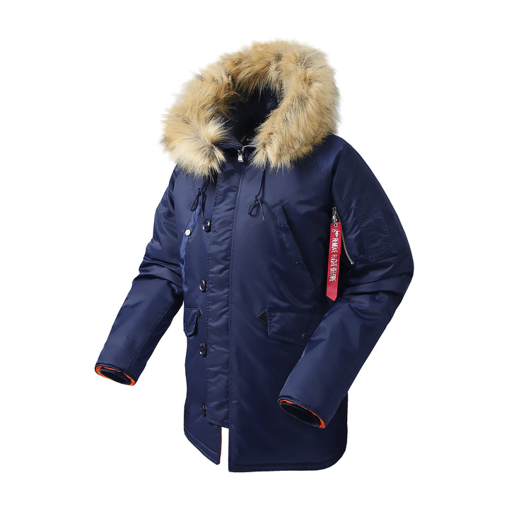 Men's longer insulated parka with faux fur hood and thermal padding Mune Fashion