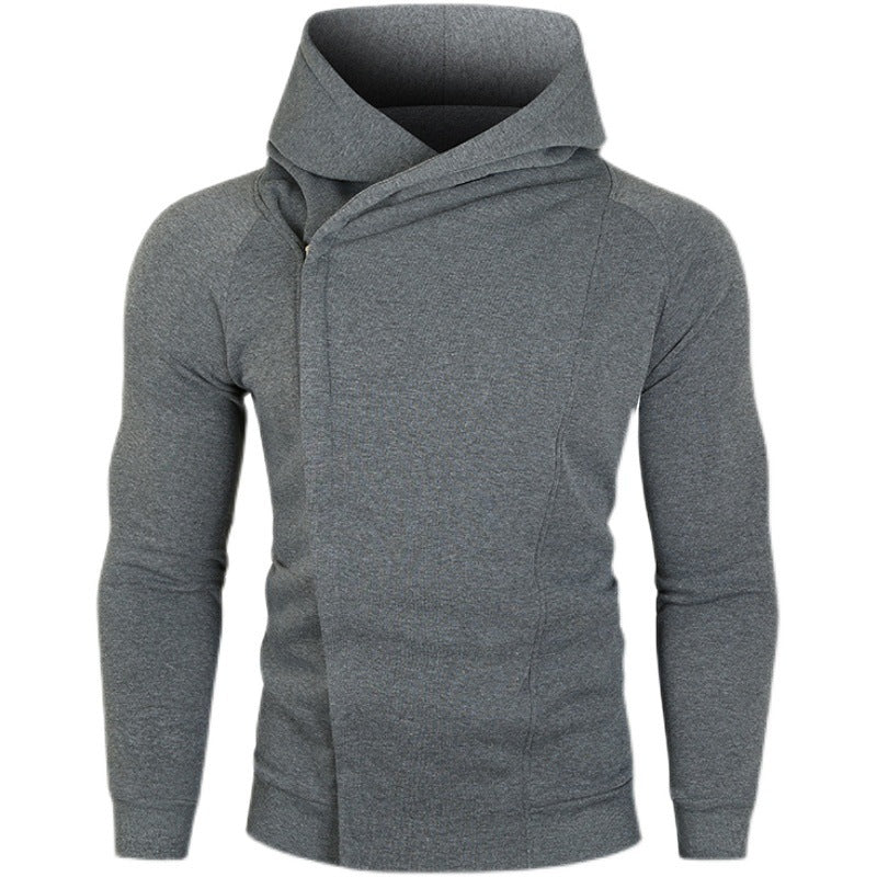 Men's nan asymmetrical hoodie with wrap collar and concealed button placket, slim sporty fit Mune Fashion