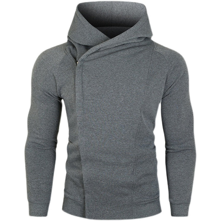 Men's nan asymmetrical hoodie with wrap collar and concealed button placket, slim sporty fit Mune Fashion