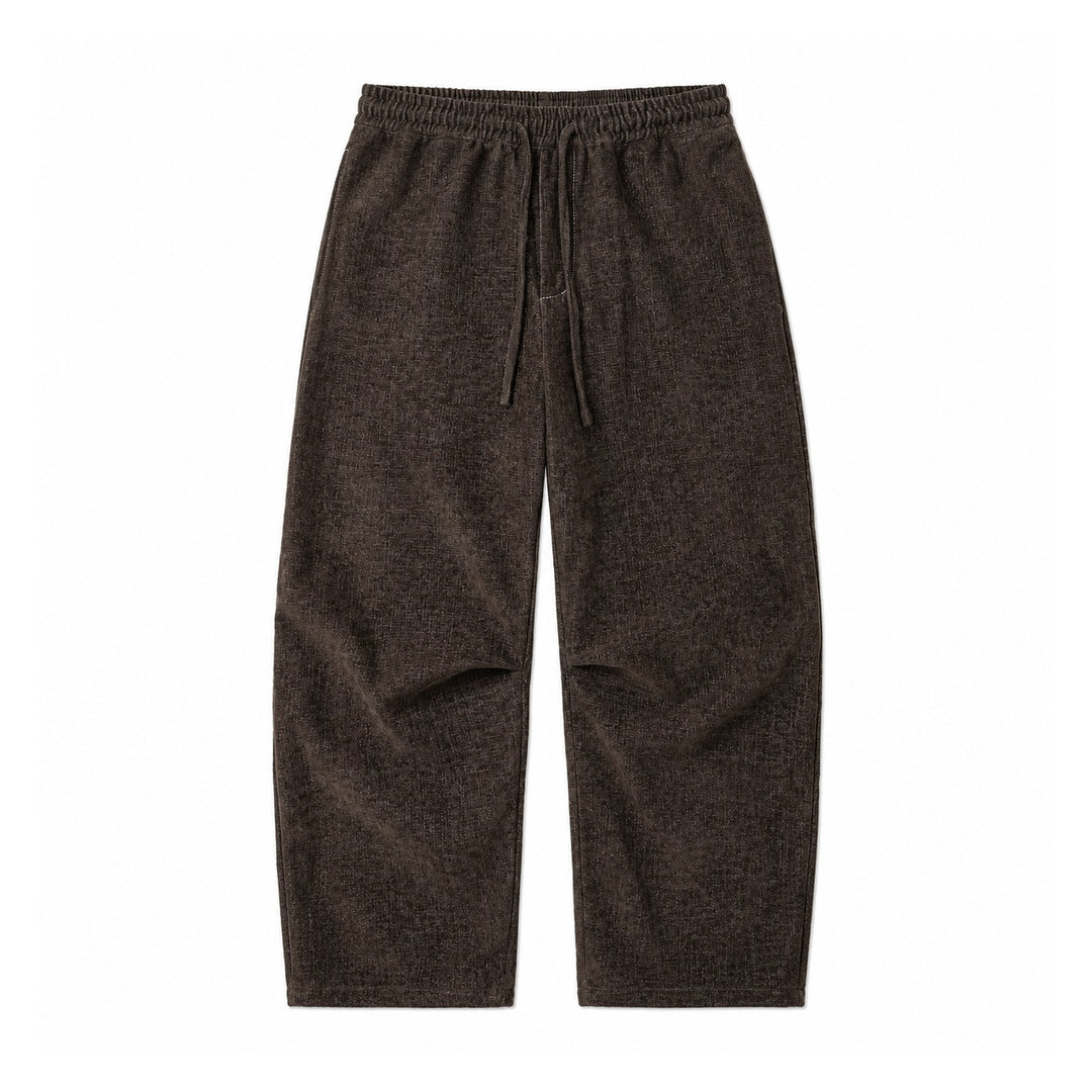 Women's loosely cut cropped pants with high elastic waistband and drawstring made of textured linen blend Mune Fashion