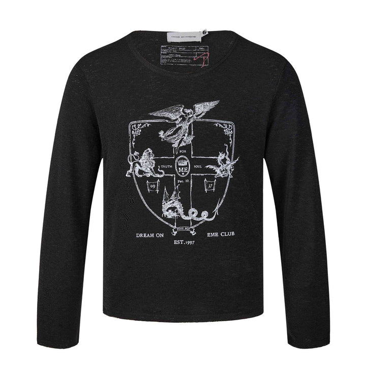 Unisex Long Sleeve Fine Knit Shirt with Crest Print Mune Fashion
