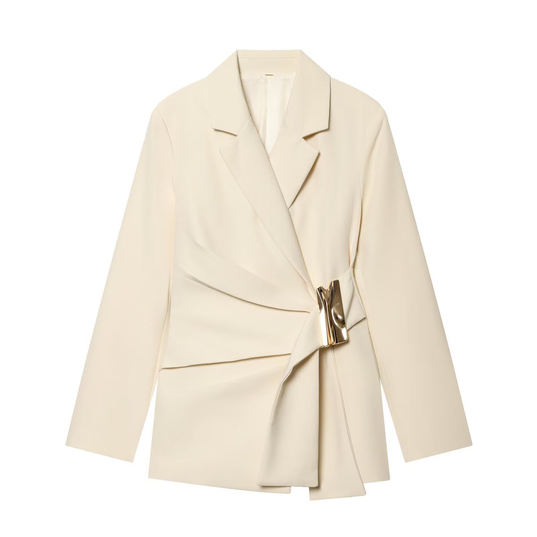 Women's Two-Piece Wrap Blazer and Palazzo Suit Set with Decorative Belt Mune Fashion