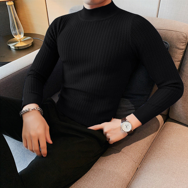 Unisex nano textured waffle knit pullover with slim stand-up collar and ribbed cuffs Mune Fashion
