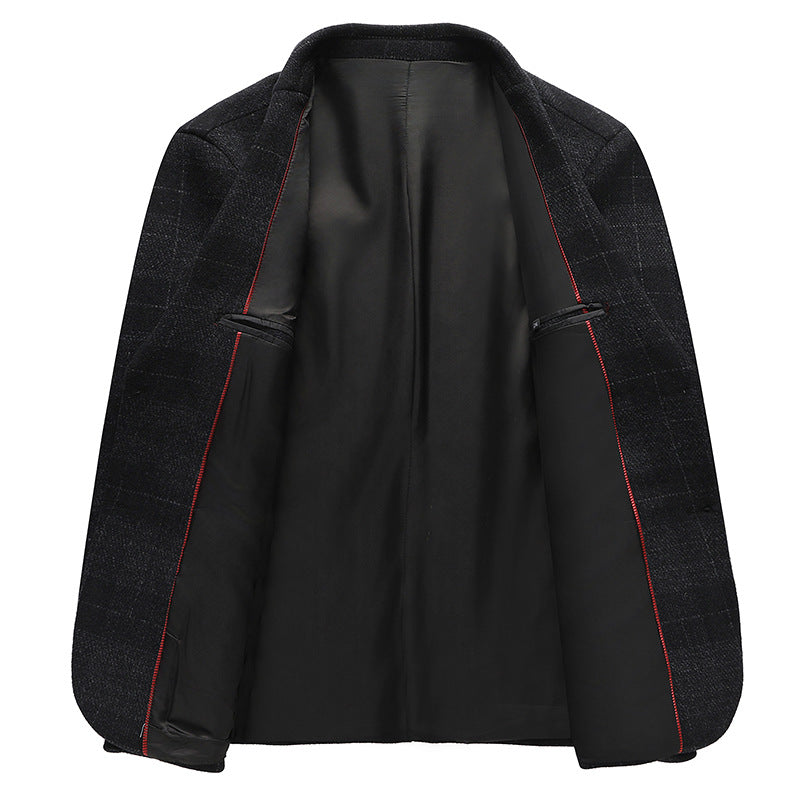 Men's Single-Breasted Wool Blend Blazer with Patch Pockets and Fine Texture Mune Fashion