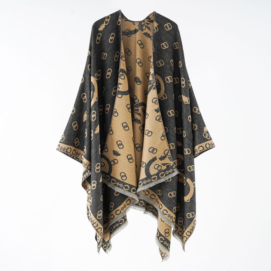 Women's Reversible Jacquard Wrap with Fringe and Generous Wrap Silhouette Mune Fashion