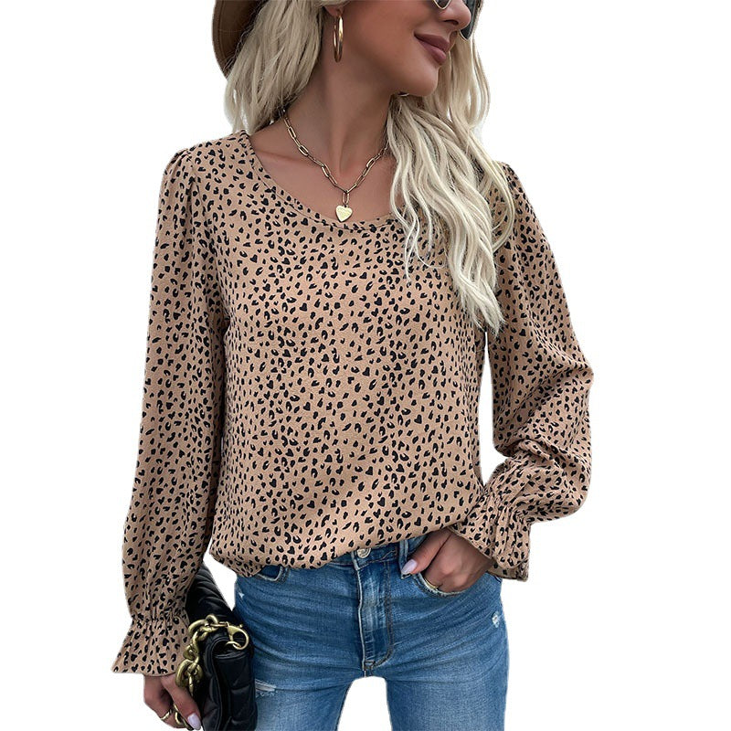 Women's Polka Dot Viscose Blouse with Balloon Sleeves and Ruffle Hem Mune Fashion