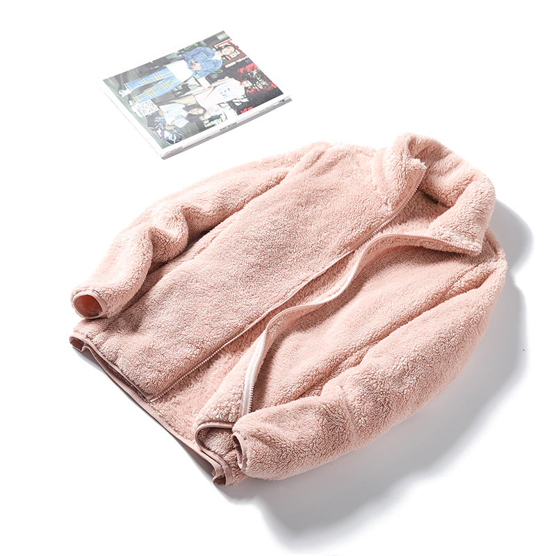Ladies Cozy Teddy Fleece Jacket in Oversized Style with Stand-Up Collar and Zipper