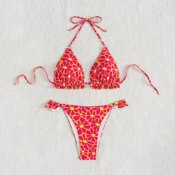 Women's triangle bikini with colorful flower design and adjustable straps Mune Fashion