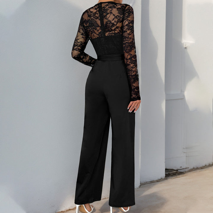 Women Elegant and Versatile Jumpsuit with Lace Top Mune Fashion
