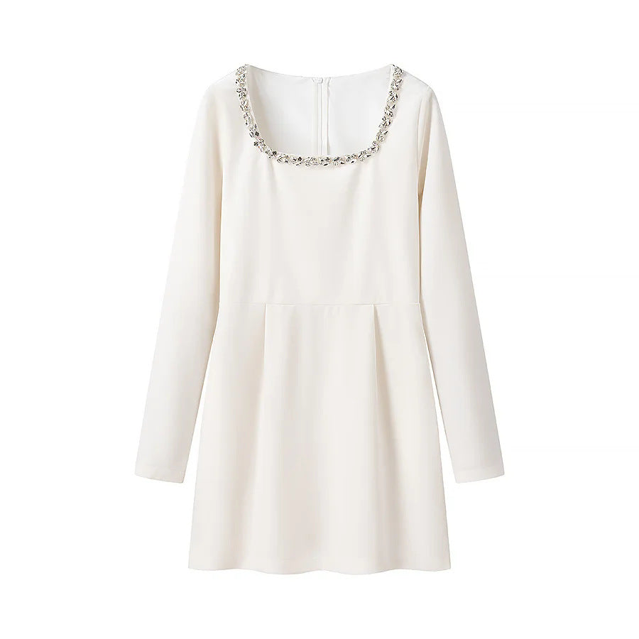 Women's elegant mini dress with square neckline and crystal embellishments Mune Fashion