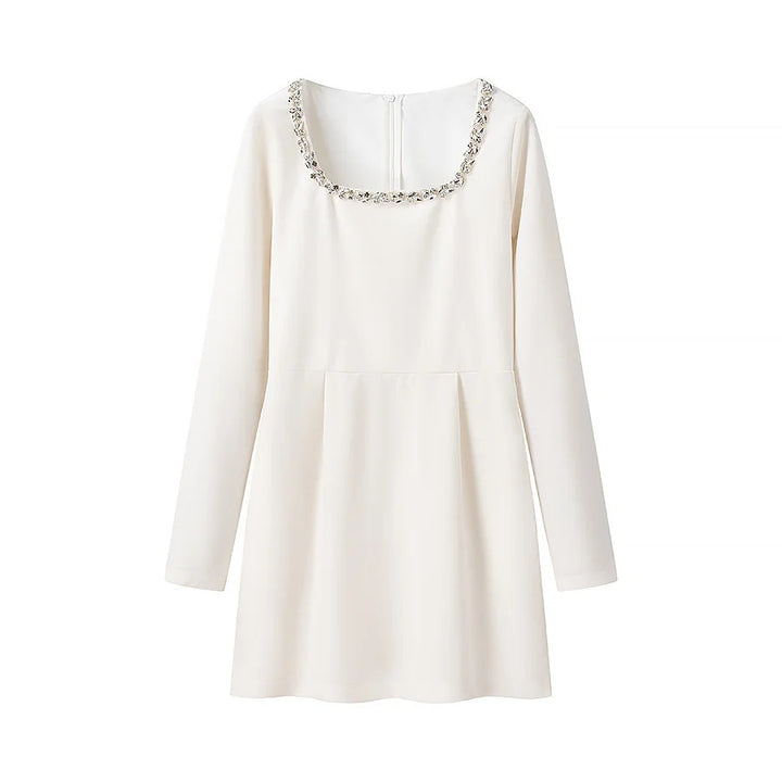 Women's elegant mini dress with square neckline and crystal embellishments Mune Fashion