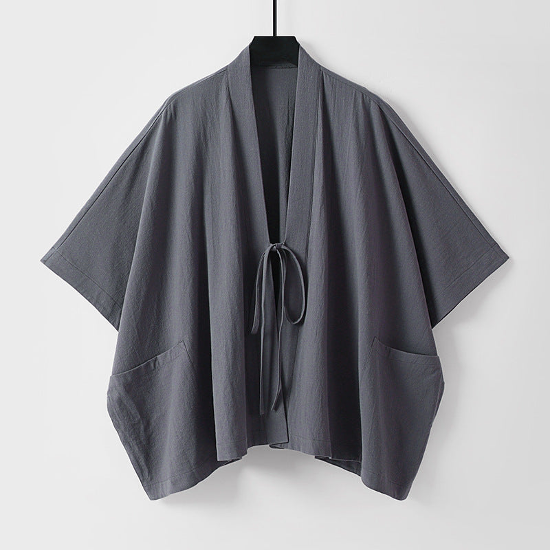 Women Oversize Kimono Cardigan with Tie and Patch Pockets Mune Fashion