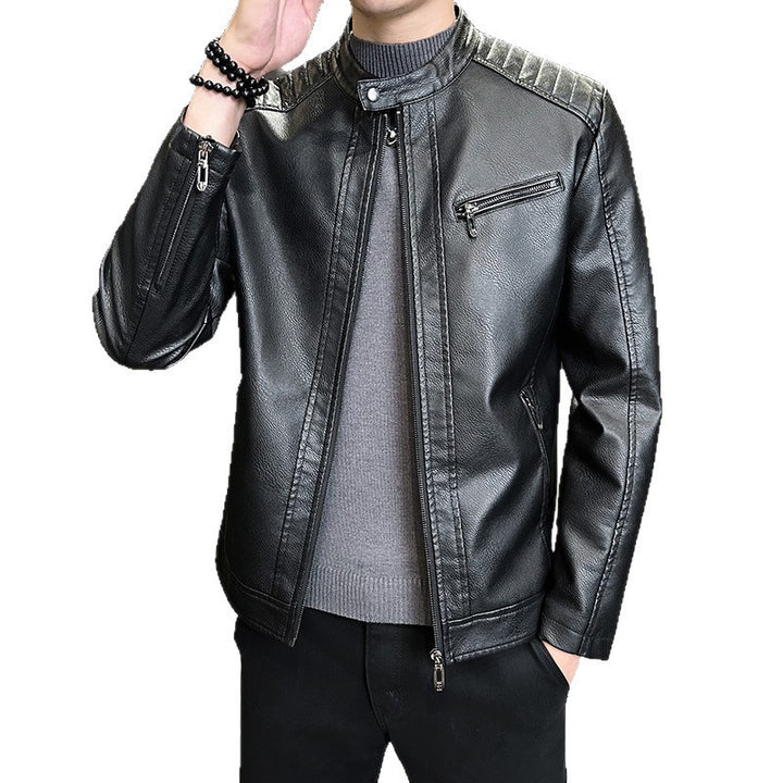 Men's Stylish Faux Leather Jacket with Practical Stand-Up Collar Mune Fashion