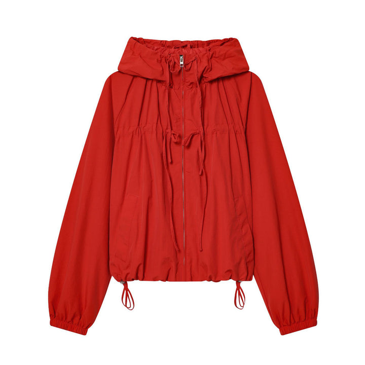 Ladies Hooded Cropped Outdoor Jacket with Drawstring and Elastic Hem Mune Fashion