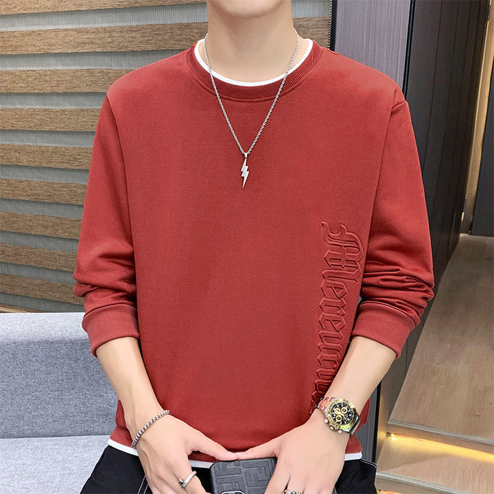 Men's casual sweatshirt with side 3D embossing, round neck and ribbed cuffs Mune Fashion