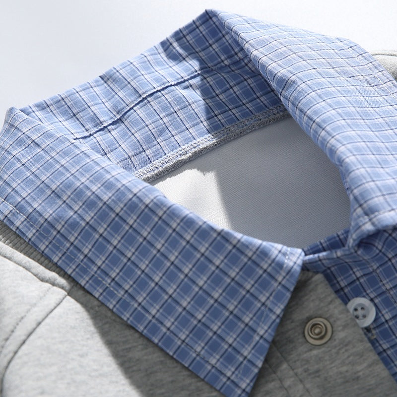 Men's Boxy Bomber Jacket with Contrast Shirt Collar, Snap Button Front & Ribbed Hem Mune Fashion