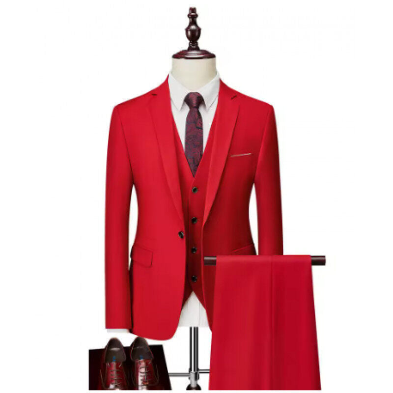 Men's tailored lightweight summer three-piece suit made of microfiber with slim lapels Mune Fashion