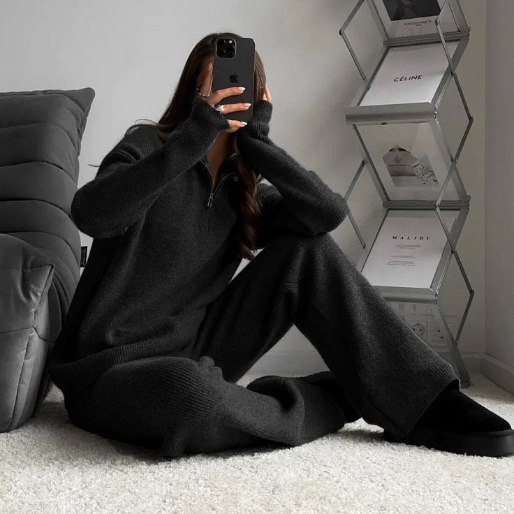 Women's knitted lounge set with half-zip pullover and high-cut leggings Mune Fashion