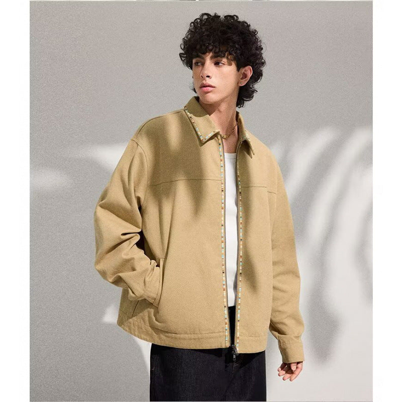 Men's Lightweight Blouson Jacket with Contrasting Trim Band Mune Fashion
