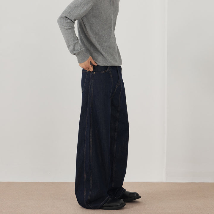Men's Extra Wide Denim Palazzo Pants with Vertical Seam Panels and Floor-Length Silhouette Mune Fashion