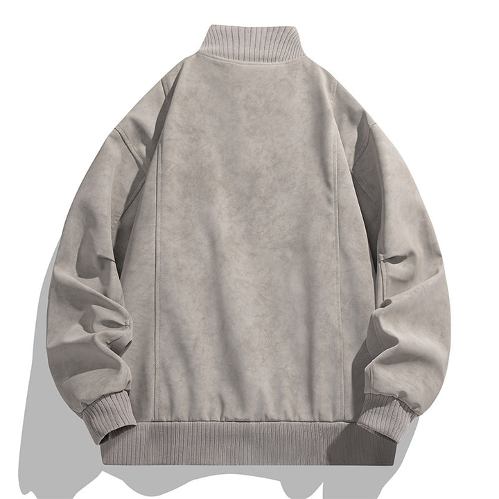 Men's Oversized Suede Look Bomber Jacket with Stand-Up Collar and Ribbed Cuffs Mune Fashion