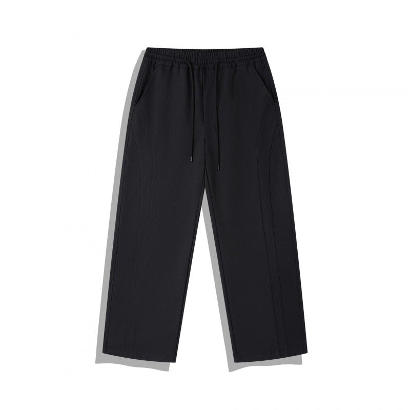 Unisex Wide Relaxed Pants with Elastic Waistband, Drawstring and Decorative Stitching Mune Fashion