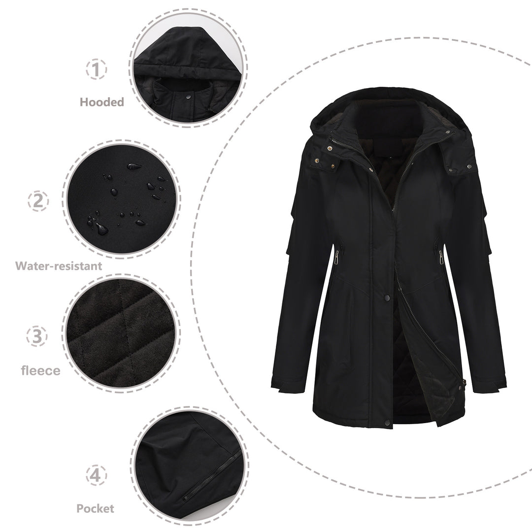 Women's tailored parka with hood, concealed zipper and practical zippered pockets Mune Fashion