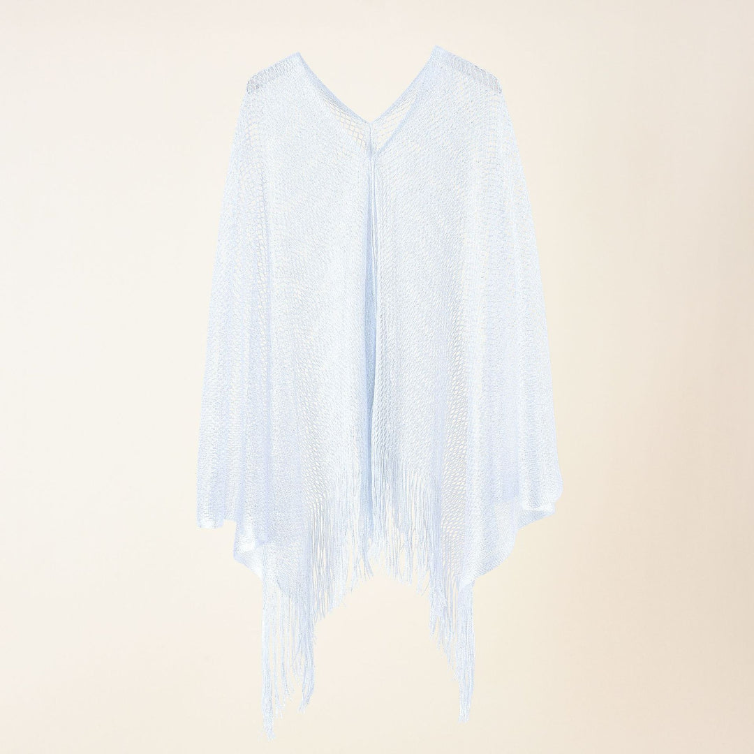 Ladies fine knit mesh stole with metallic shine and long fringes Mune Fashion