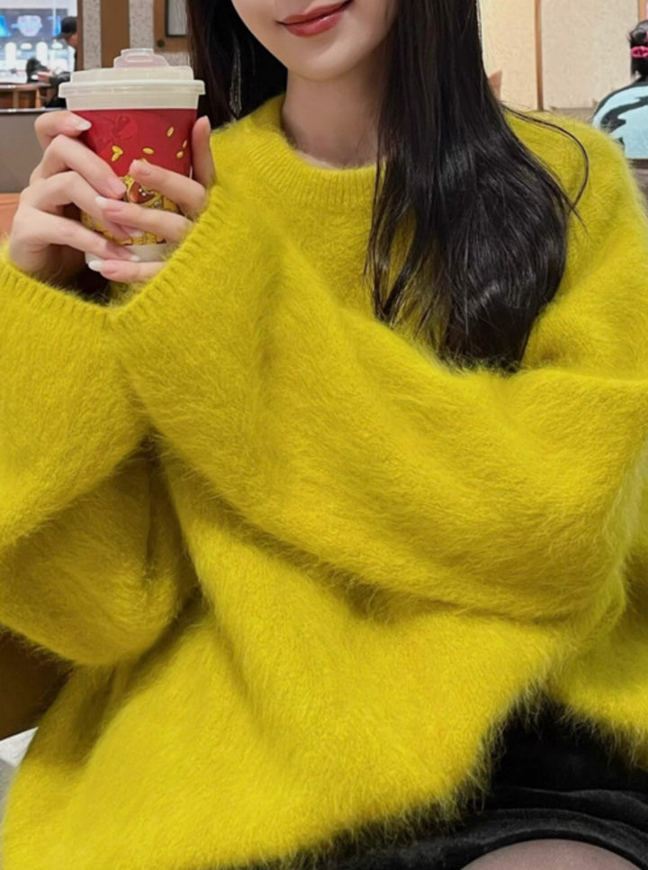 Women Fluffy Oversize Sweater in Angora Look with Boxy Silhouette Mune Fashion