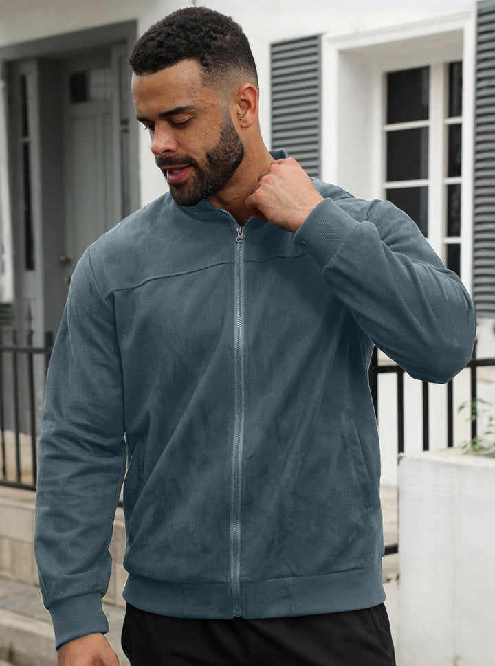 Men's subtle velour bomber jacket with stand-up collar, full zip and ribbed cuffs Mune Fashion