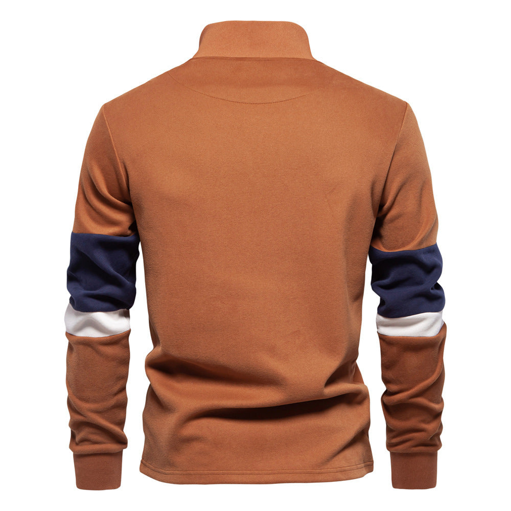 Men's half-zip pullover with stand-up collar, striped collar inner band and contrast sleeves Mune Fashion